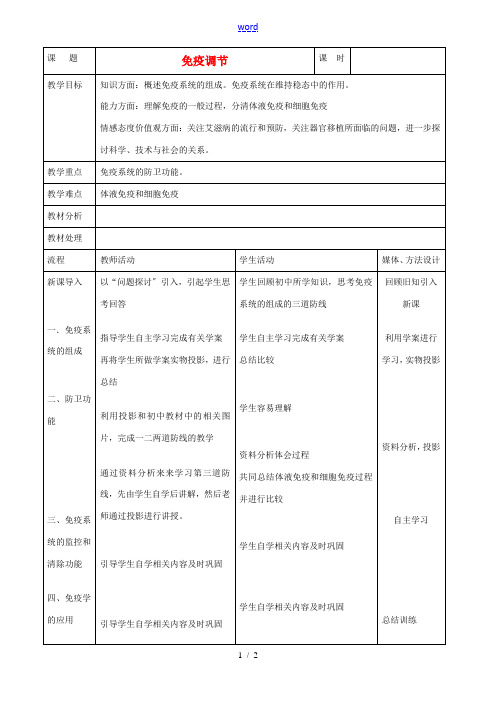 高中生物《免疫调节》教案4 新人教版必修3