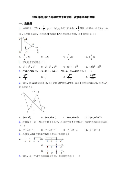 2020年扬州市九年级数学下期末第一次模拟试卷附答案