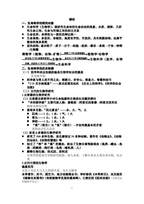 复旦大学刘学礼生命科学史笔记课件要点