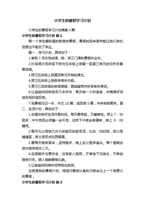 小学生的暑假学习计划锦集5篇