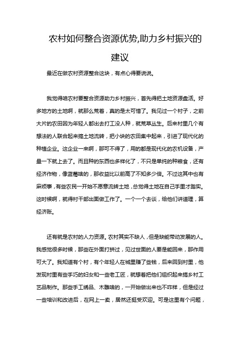 农村如何整合资源优势,助力乡村振兴的建议