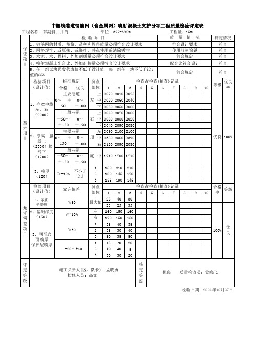 11月份喷射砼支护分项工程质量检验评审表