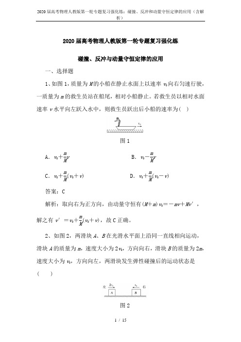 2020届高考物理人教版第一轮专题复习强化练：碰撞、反冲和动量守恒定律的应用(含解析)