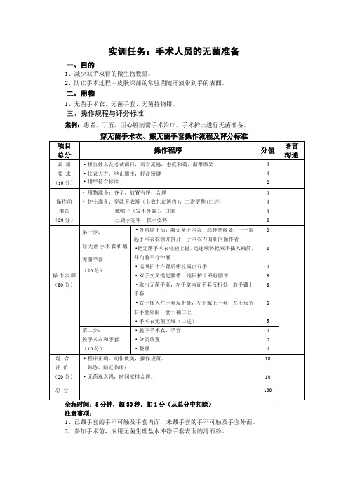 穿无菌手术衣戴无菌手套评分标准