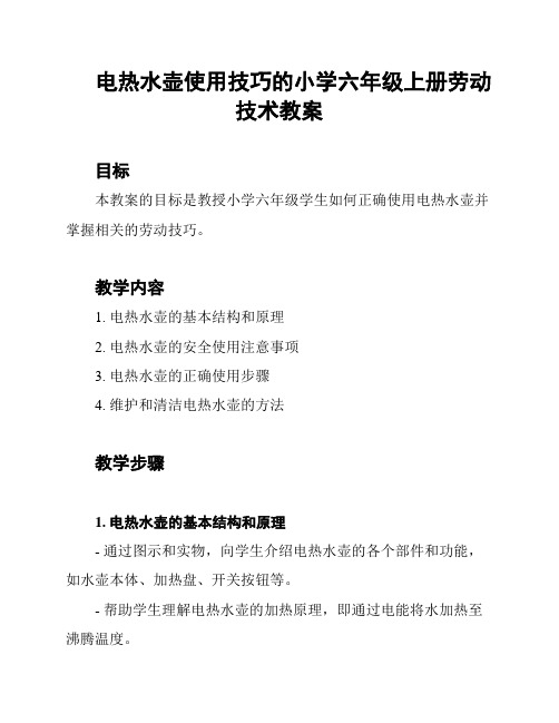 电热水壶使用技巧的小学六年级上册劳动技术教案