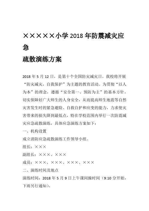 2018年防震减灾应急疏散演练方案