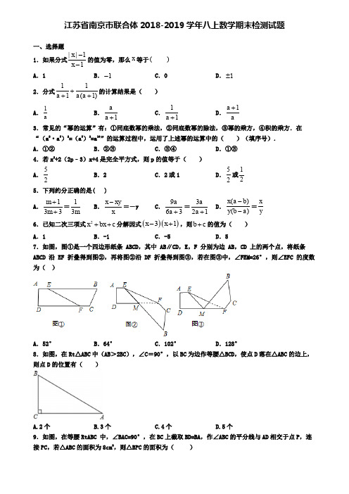 江苏省南京市联合体2018-2019学年八上数学期末检测试题