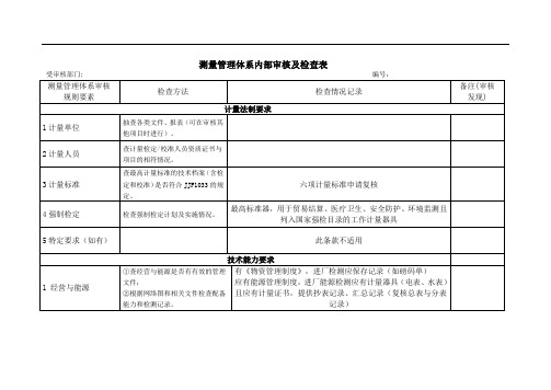 测量管理体系内部审核检查表