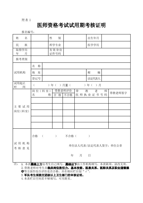 版执业医师考试试用期考核合格证明