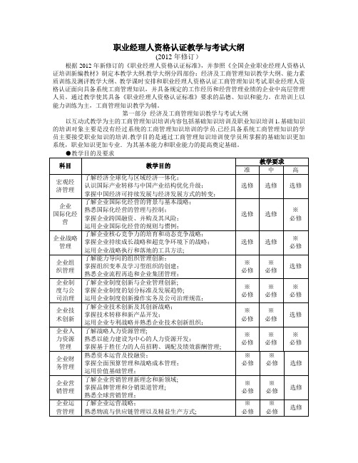 职业经理人资格认证教学与考试大纲