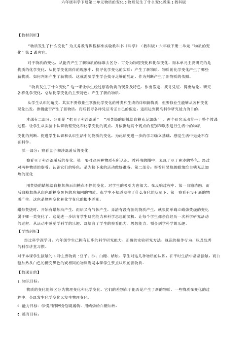 六年级科学下册第二单元物质的变化2物质发生了什么变化教案1教科版