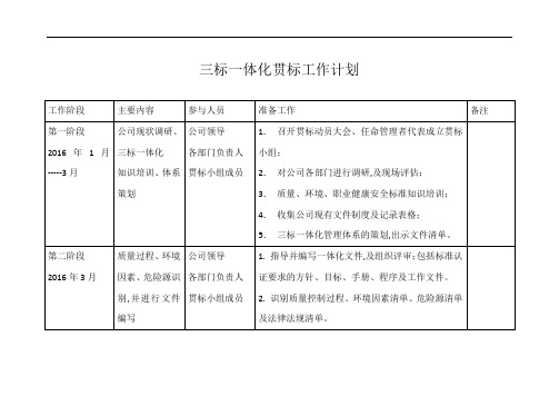 三标一体化贯标工作计划(word)