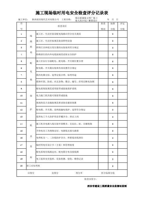 001-施工现场临时用电安全检查评分记录表