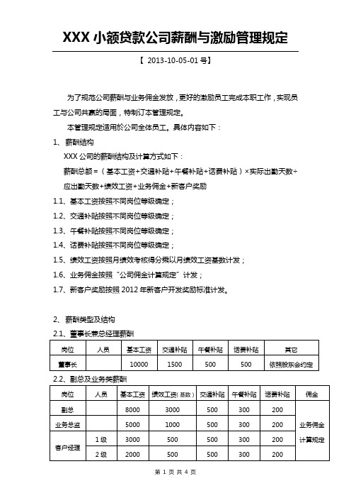 XXX小额贷款公司薪资方案