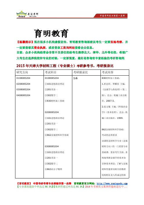 2015年天津大学材料工程(专业硕士)考研参考书,考研招生人数,考研经验