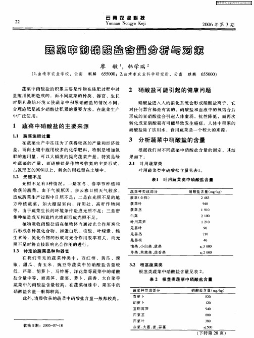 蔬菜中的硝酸盐含量分析与对策