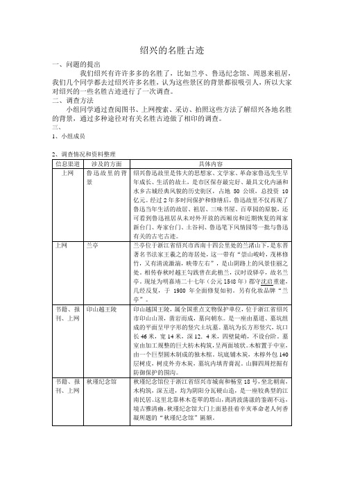 绍兴的名胜古迹(研究报告)