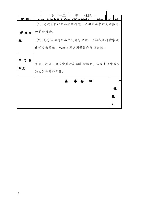 新人教版化学九年级下册第十一单元《盐 化肥》优秀教案(重点资料).doc