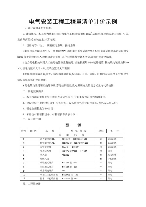 电气工程预算实例清单与计价样本