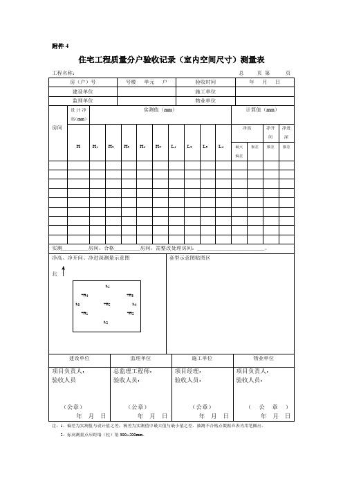 住宅工程质量分户验收记录(室内空间尺寸)测量表