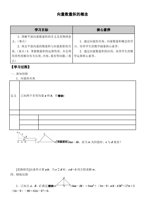 高中数学人教版B版精品学案《向量数量积的概念》