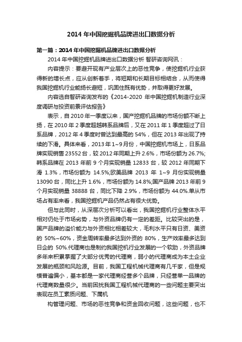 2014年中国挖掘机品牌进出口数据分析