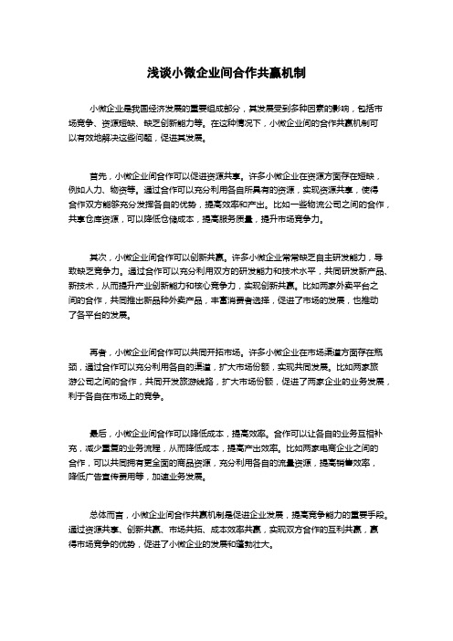 浅谈小微企业间合作共赢机制