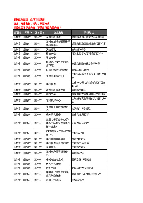 新版山东省烟台市莱州市数码维修企业公司商家户名录单联系方式地址大全33家