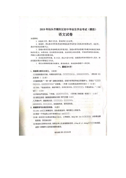 2019广东中考二轮冲刺语文高品质模拟题(五)附参考答案