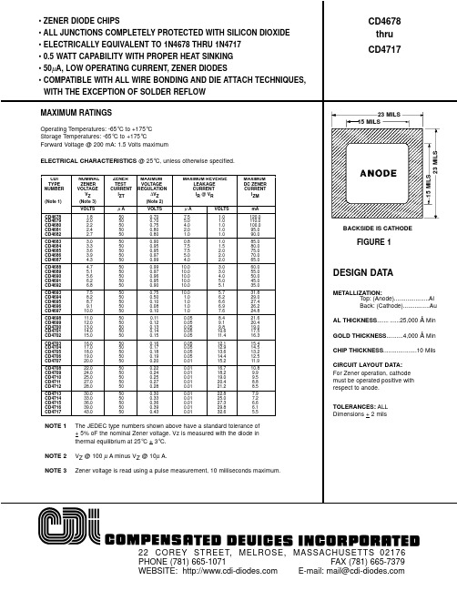 CD4689-稳压二极管芯片 Zener Diode Chips