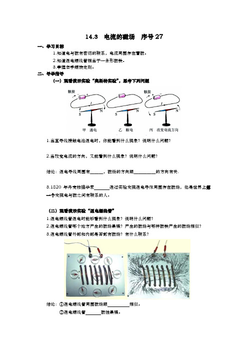 北师大版物理九年《电流的磁场》word学案