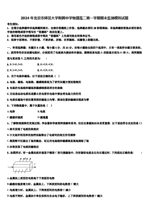 2024年北京市师范大学附属中学物理高二第一学期期末监测模拟试题含解析