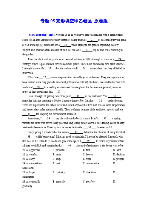 专题05 完形填空甲乙卷-高考英语一模试题分类精编卷(全国通用) 原卷版