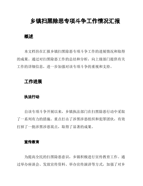 乡镇扫黑除恶专项斗争工作情况汇报