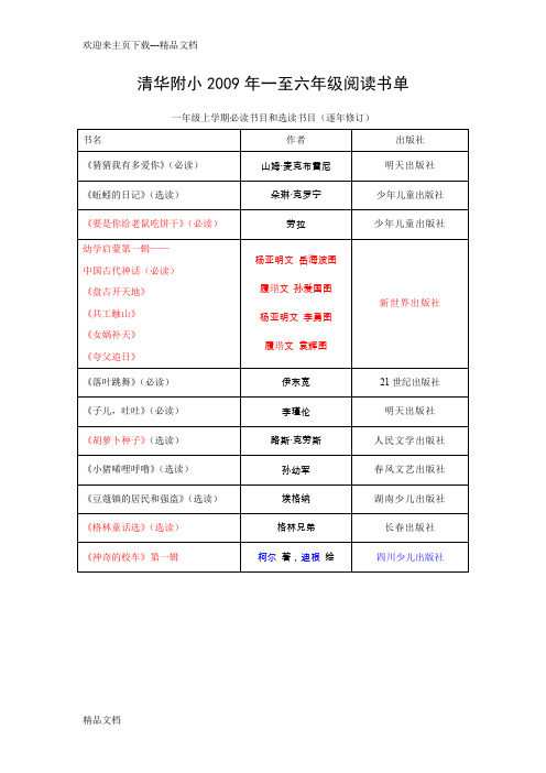 清华附小年一至六年级阅读书单