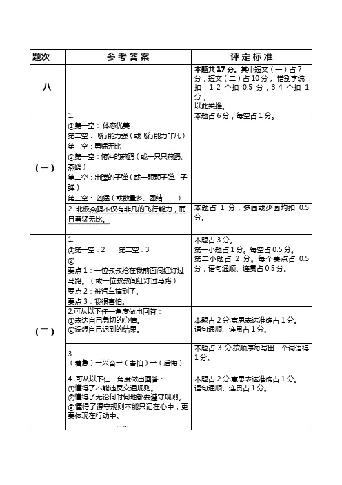 人教版小学语文四年级下册期末试题参考答案2