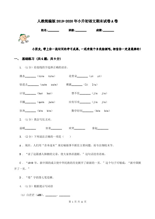 人教统编版2019-2020年小升初语文期末试卷A卷