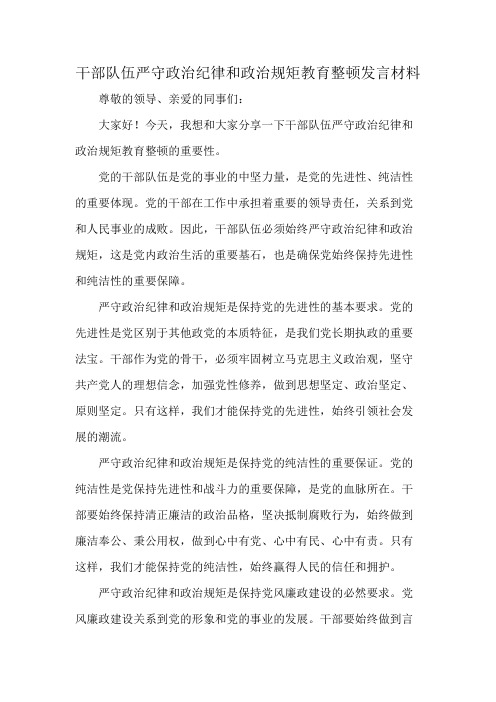 干部队伍严守政治纪律和政治规矩教育整顿发言材料