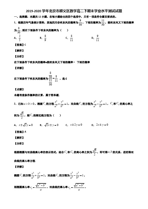 2019-2020学年北京市顺义区数学高二下期末学业水平测试试题含解析