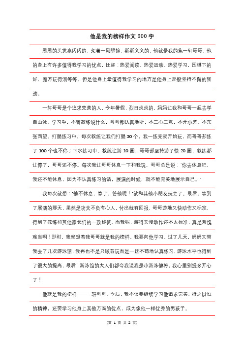 他是我的榜样作文600字