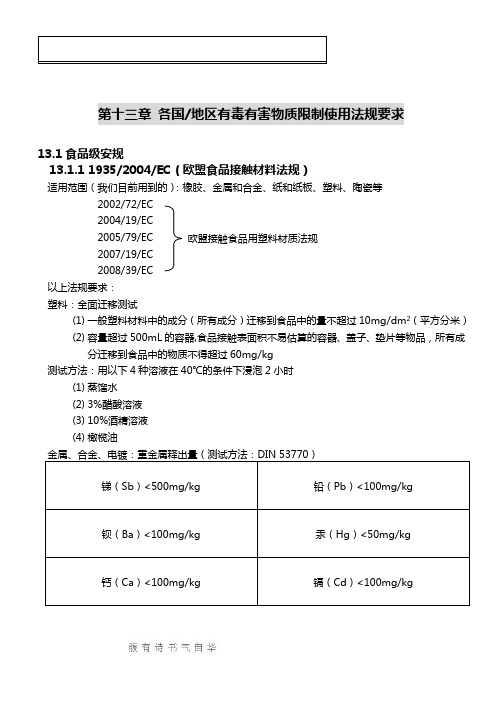 各国地区有毒有害物质限制使用法规要求