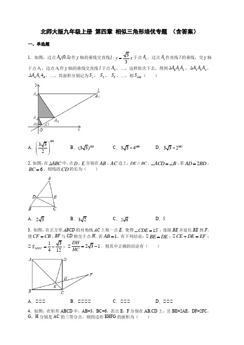 北师大版九年级数学上册 第四章 相似三角形培优专题 (含答案)