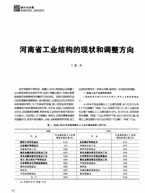 河南省工业结构的现状和调整方向