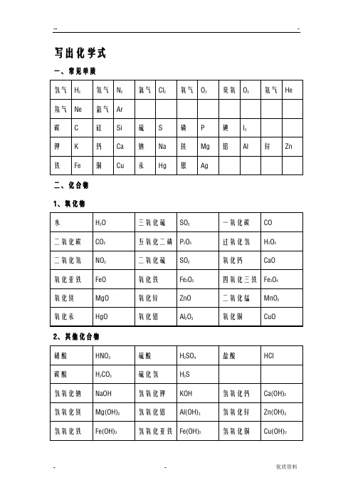 化学式大全 默写答案
