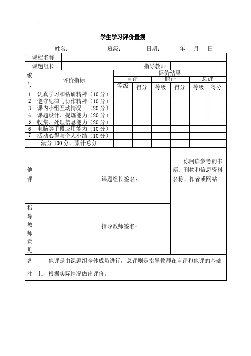 学生学习评价量规