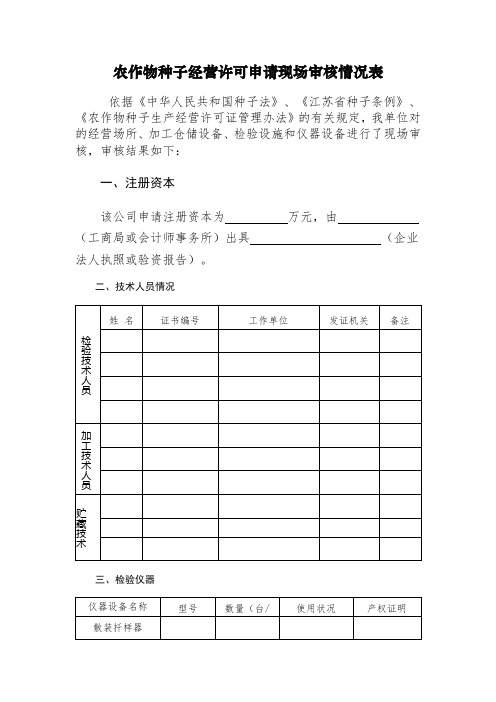 农作物种子经营许可申请现场审核情况表【模板】