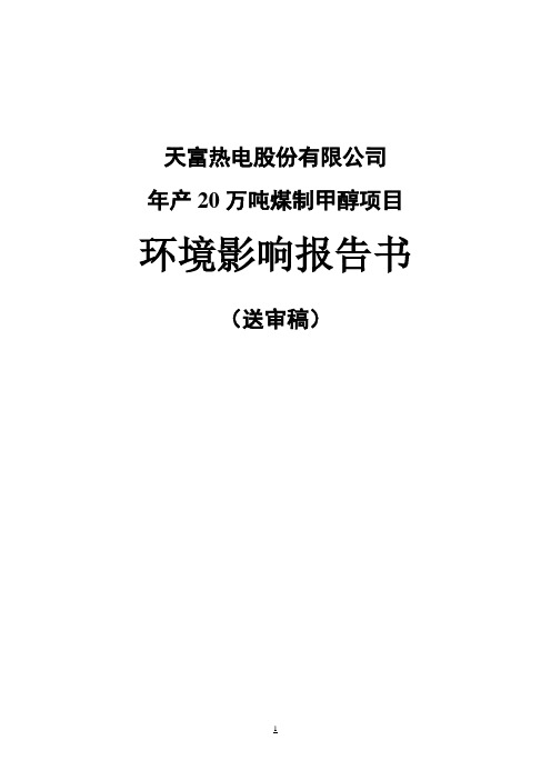 年产20万吨煤制甲醇项目环境影响报告书