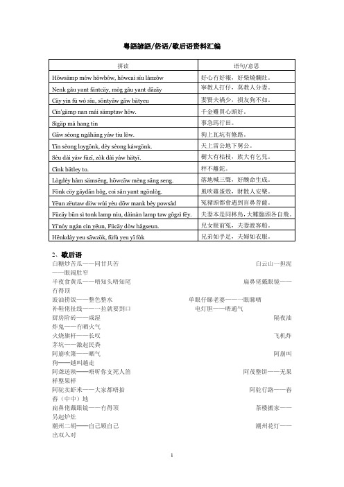 粤语俗语歇后语资料汇编