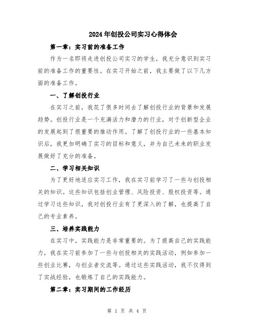 2024年创投公司实习心得体会