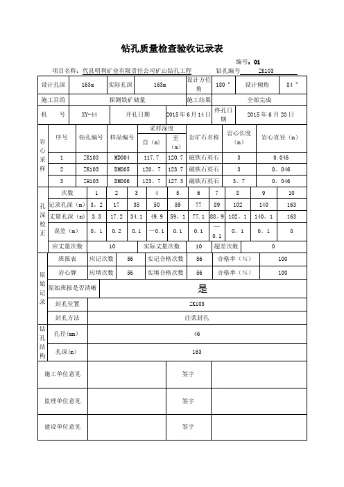 钻孔质量检查验收记录表